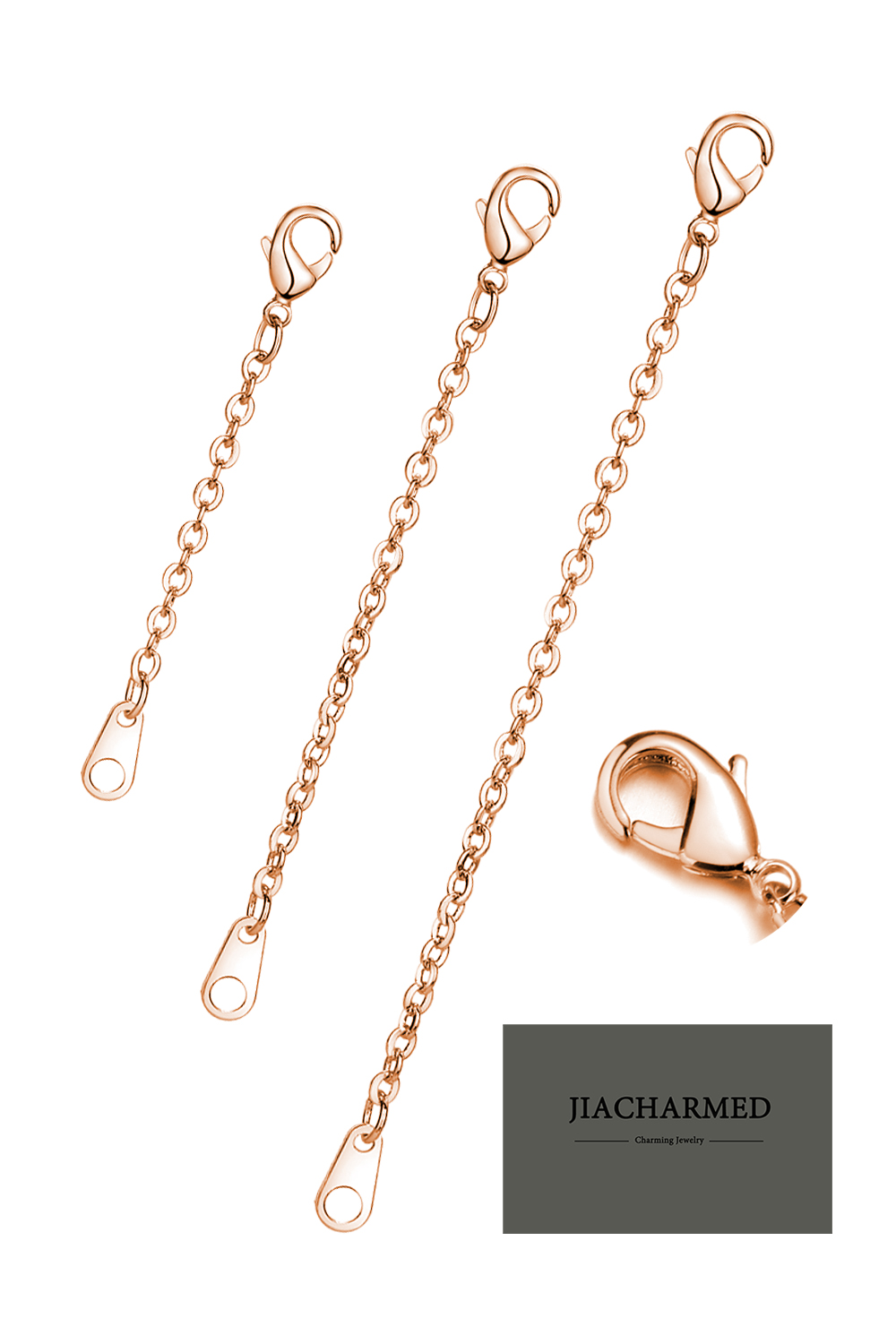 Rose Gold Necklace Extenders Delicate 1,2,3 Inches Necklace Extension  Chain Set for Necklaces Chokers Bracelets Anklets, 2mm Width Chain Extender